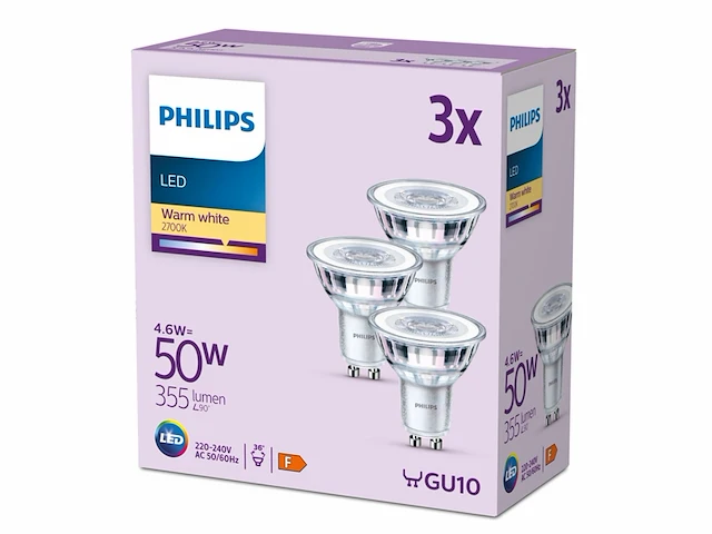Philips led spot 50 w gu10 warmwit licht 3 stuks - afbeelding 3 van  5