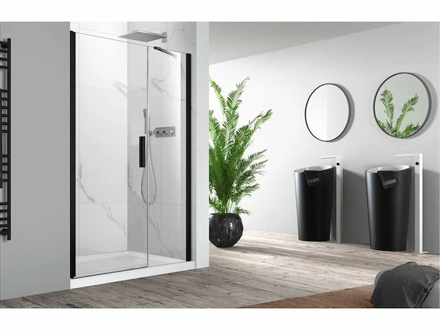 Pina xl draaideur 90x200cm veiligheidsglas met antikalk links en rechts zwart - afbeelding 1 van  4