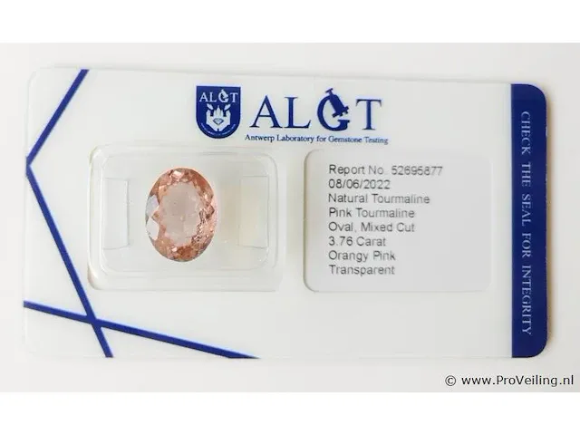 Pink tourmaline 3.76ct algt certified - afbeelding 5 van  8