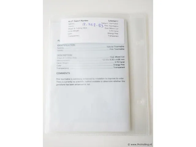 Pink tourmaline 3.76ct algt certified - afbeelding 7 van  8