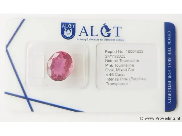 Pink tourmaline 4.46ct algt certified - afbeelding 5 van  8