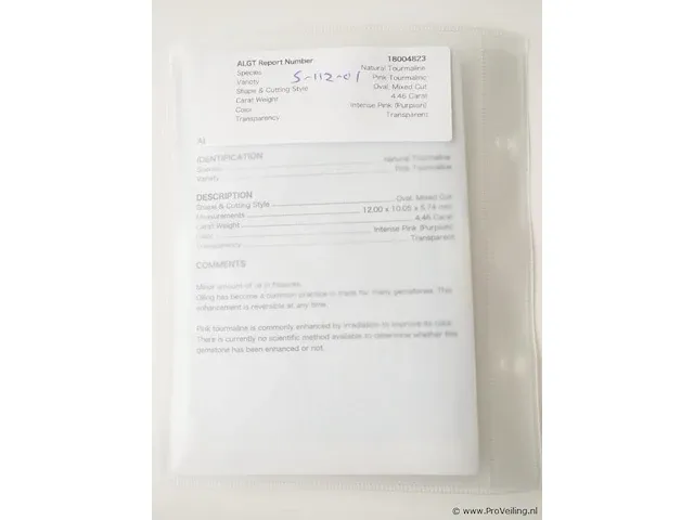 Pink tourmaline 4.46ct algt certified - afbeelding 7 van  8