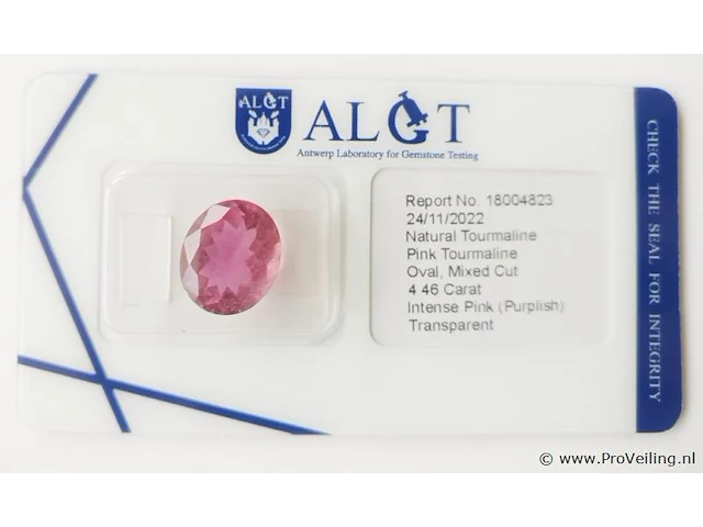 Pink tourmaline 4.46ct algt certified - afbeelding 2 van  4