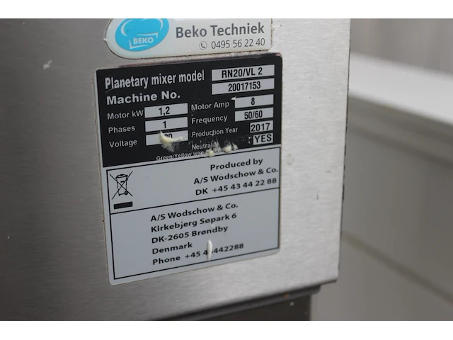 Planeetmenger varimixer bear rn20/vl2 met 2 kommen, mixer en menger. bouwjaar 2017. 230v. - afbeelding 5 van  5