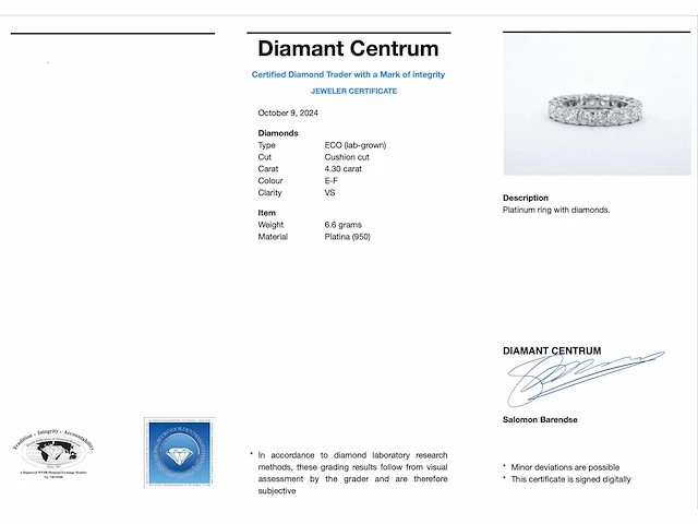 Platina alliance ring met briljant geslepen diamanten van 4.30 carat - afbeelding 3 van  7