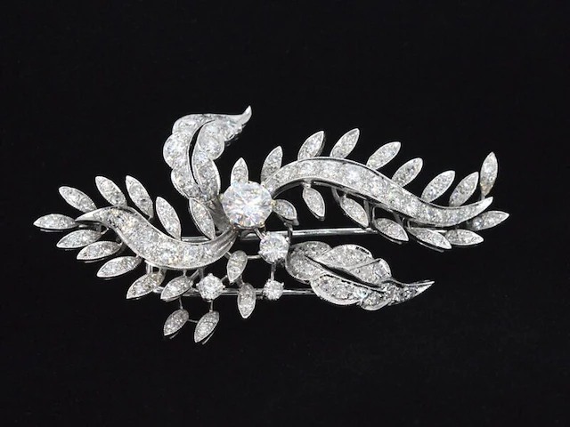 Platina broche met diamant - afbeelding 1 van  8