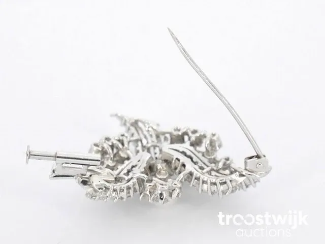 Platina broche met diamanten en parels - afbeelding 4 van  6