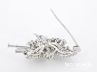 Platina broche met diamanten en parels - afbeelding 4 van  6