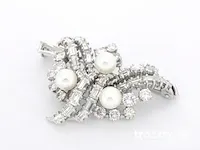 Platina broche met diamanten en parels - afbeelding 5 van  6