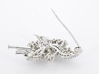 Platina broche met diamanten en parels - afbeelding 4 van  7