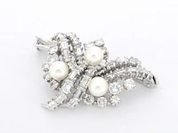 Platina broche met diamanten en parels - afbeelding 5 van  7