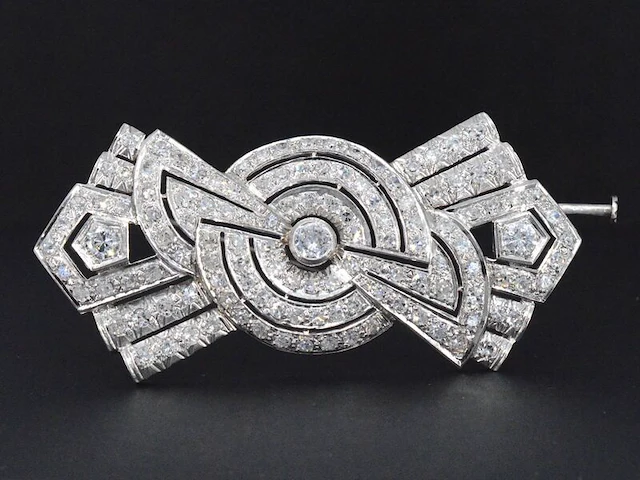 Platina broche met diamanten - afbeelding 1 van  6