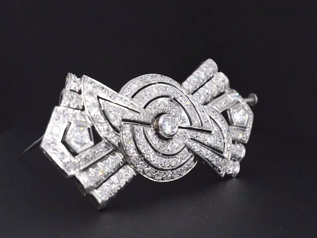 Platina broche met diamanten - afbeelding 3 van  6