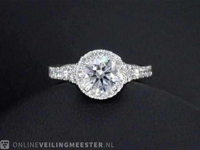 Platina entourage ring met 1.65 carat briljant diamanten - afbeelding 7 van  9