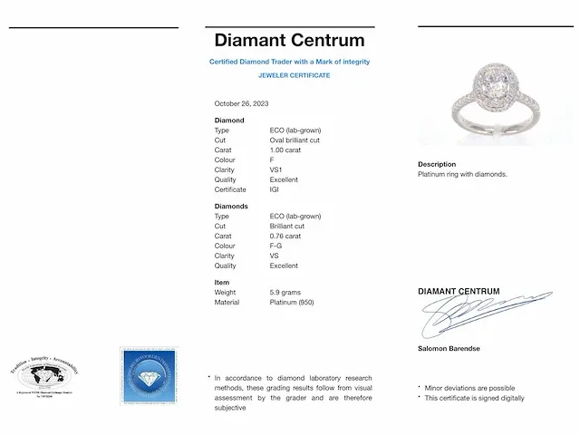 Platina entourage ring met 1.76 carat briljant diamanten - afbeelding 2 van  10