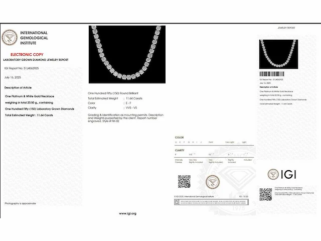 Platina hals ketting met 11,64 crt. diamant - afbeelding 2 van  10