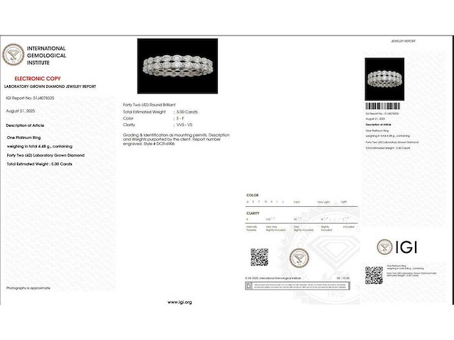 Platina ring met 5,00 crt. diamant - afbeelding 2 van  8
