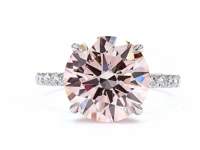 Platina ring met 5,02 crt roze diamant. - afbeelding 1 van  6