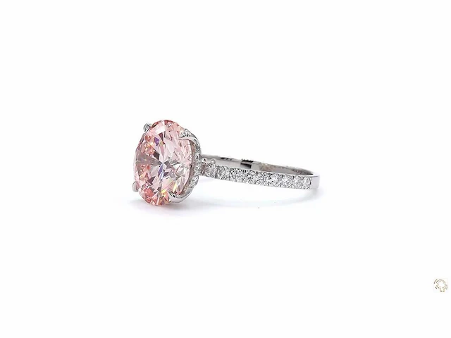Platina ring met 5,02 crt roze diamant. - afbeelding 4 van  6