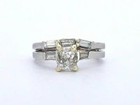 Platina ring met antiek geslepen diamant en hoge kwaliteit baguette geslepen diamanten - afbeelding 6 van  7