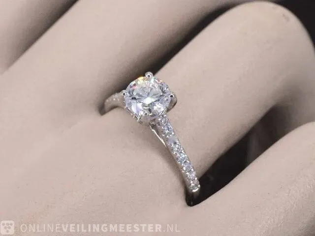Platina ring met diamanten 1.3 ct (gecertificeerd) - nieuw - afbeelding 3 van  10