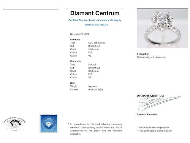 Platina ring met een diamant van 2.00 carat - afbeelding 3 van  5