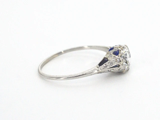 Platinum ring met 1.00 carat diamant en saffieren - afbeelding 10 van  12
