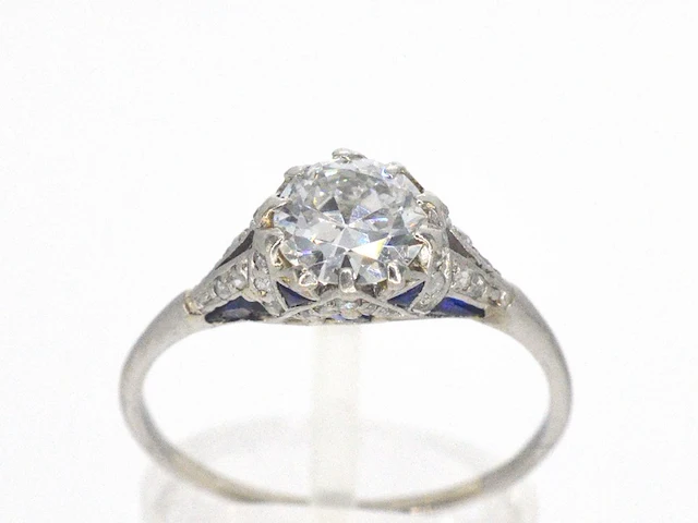 Platinum ring met 1.00 carat diamant en saffieren - afbeelding 1 van  12