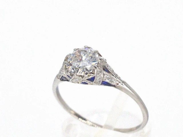 Platinum ring met 1.00 carat diamant en saffieren - afbeelding 3 van  12