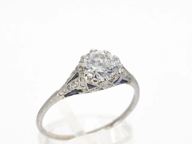 Platinum ring met 1.00 carat diamant en saffieren - afbeelding 4 van  12