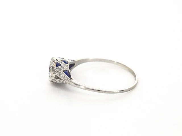 Platinum ring met 1.00 carat diamant en saffieren - afbeelding 5 van  12