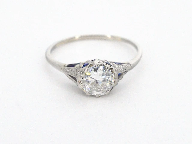 Platinum ring met 1.00 carat diamant en saffieren - afbeelding 6 van  12