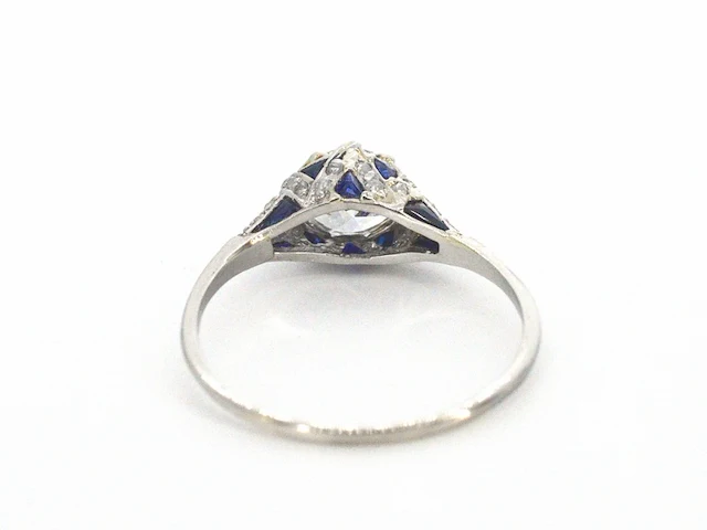 Platinum ring met 1.00 carat diamant en saffieren - afbeelding 7 van  12