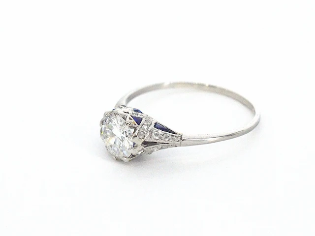 Platinum ring met 1.00 carat diamant en saffieren - afbeelding 8 van  12