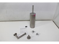 Plieger vigo toiletset wc borstel wc rolhouder handdoekhaakje geborsteld chroom - afbeelding 1 van  2