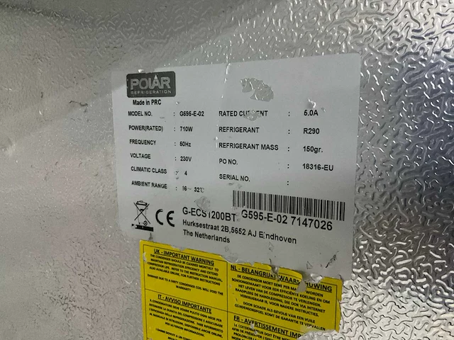 Polar g595-e-02 dubbeldeurs koelkast - afbeelding 7 van  9