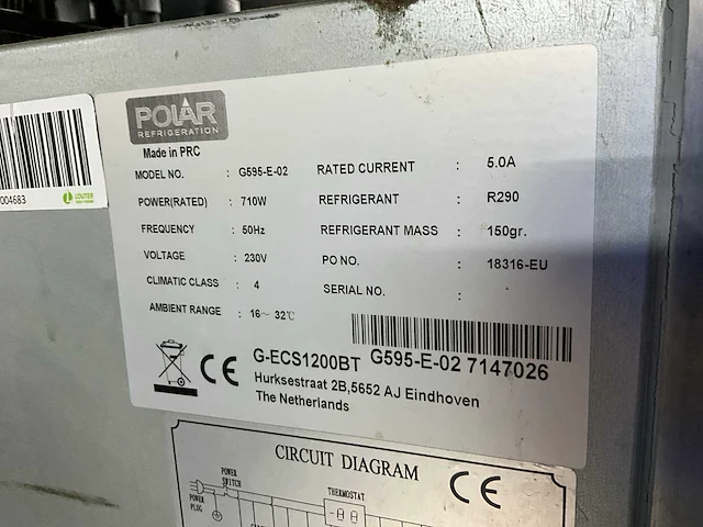 Polar g595-e-02 dubbeldeurs koelkast - afbeelding 8 van  9