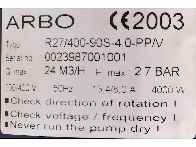 Pompunit - arbo - r27/400-90s-4.0-pp/v - afbeelding 8 van  9