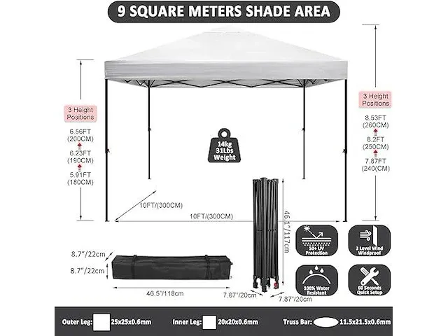 Pop-up party-tent 3x3 wit - afbeelding 1 van  4