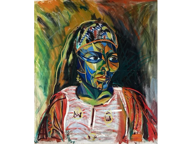 Portret van een vrouw - olie op doek - j. secreve , olieverf - afbeelding 1 van  1