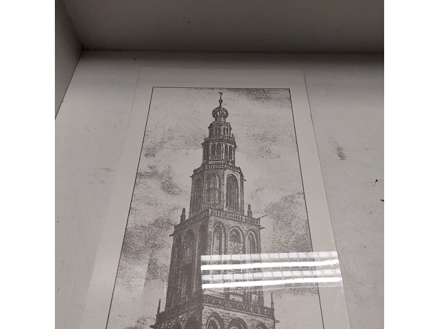Poster met ets van " martinitoren groningen " - afbeelding 3 van  5