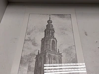 Poster met ets van " martinitoren groningen " - afbeelding 3 van  5