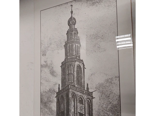 Poster met ets van " martinitoren groningen " - afbeelding 4 van  5