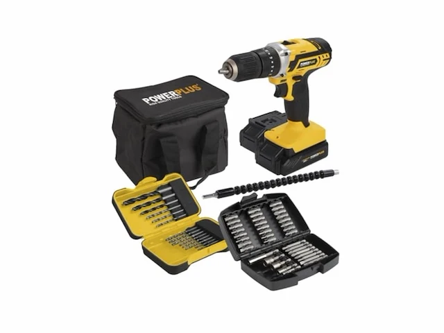 Powerplus accu klopboormachine powx00840-3 in 1 20 v incl. 2 accu's 2.0 ah en 1 lader 53 accessoires - afbeelding 1 van  4