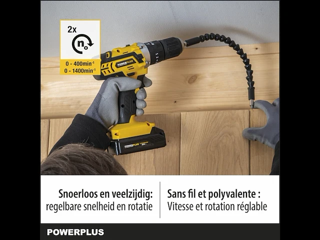Powerplus accu klopboormachine powx00840 3 in 1: boren hamerboren en schroeven 20 v incl. 2 accu's 2.0 ah en 1 lader 53 accessoires - afbeelding 2 van  3