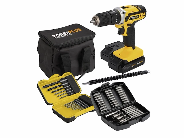 Powerplus accu klopboormachine powx00840-3 in 1 incl. 2 accu's 2.0 ah en 1 lader, 53 accessoires - afbeelding 1 van  4