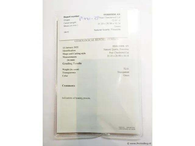 Prasiolite 72.01ct gra certified - afbeelding 7 van  8