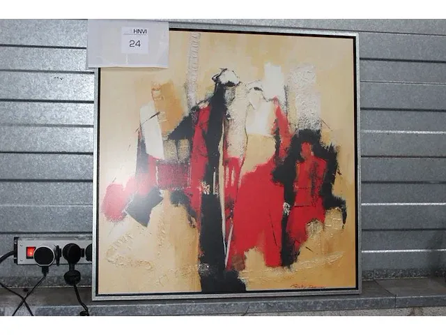 Prent in lijst gesigneerd rieky damen. afmeting 73 x 73 cm. - afbeelding 1 van  2