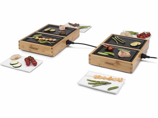 Princess dinner4all pure 104040 – gourmetstel - teppanyaki - grill & bakplaat - 2 meter snoer - 4 personen - bamboe - uit te breiden tot 10 personen - afbeelding 1 van  2