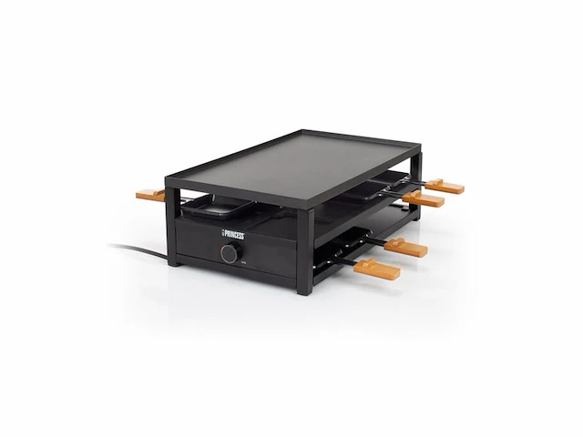 Princess gourmetstel zwart steel raclette grill & bakplaat 8 personen met bamboe - afbeelding 1 van  4